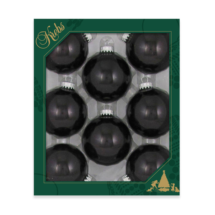 2 5/8" (67mm) Ball Ornaments, Silver Caps, Ebony Shine, 8/Box, 12/Case, 96 Pieces
