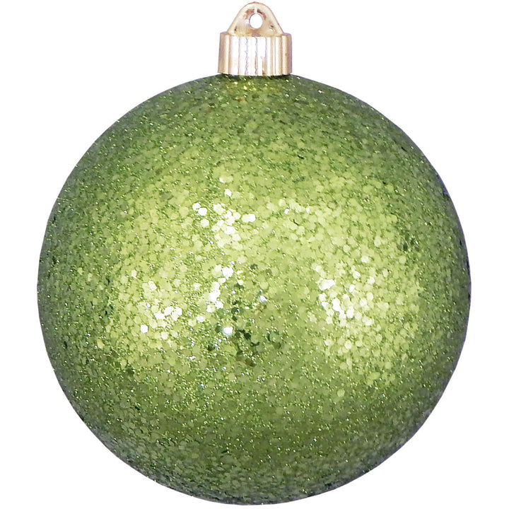 6" (150mm) Large Commercial Shatterproof Ball Ornaments, Lime Glitz, 1/Box, 12/Case, 12 Pieces