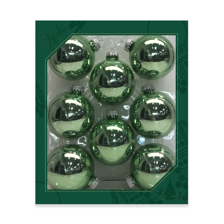 2 5/8" (67mm) Ball Ornaments, Silver Caps, Eucalyptus Shine, 8/Box, 12/Case, 96 Pieces