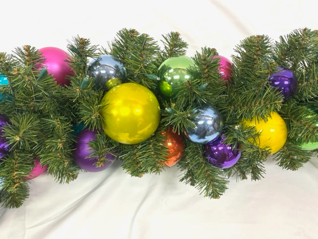 Christmas By Krebs Shatterproof 9 Ft. Garland Decorating Kits - ORNAMENTS ONLY - UV and Weather Resistant (Multicolor Purple Pink Yellow Orange Turquoise Blue & Green)