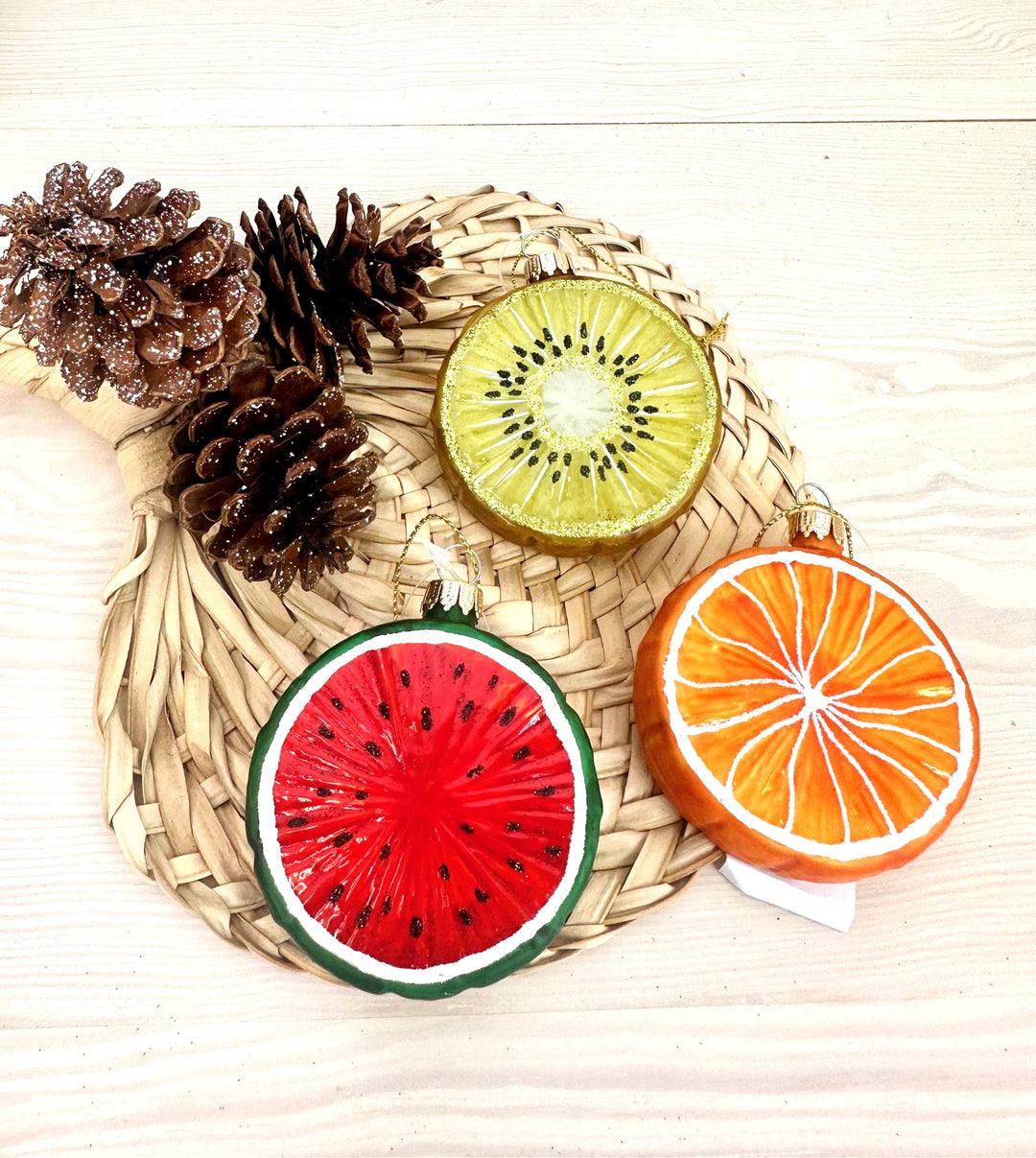 3" (76mm) Fruit Disc Glass Figurine Ornament Assortment, 1/Box, 6/Case, 6 Pieces