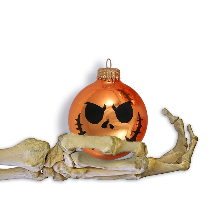 2 5/8" (67mm) Halloween Ball Ornaments Solid Orange Crush with Scary Faces 4/Box, 12/Case, 48 Pieces