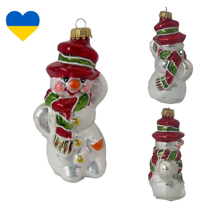 6" (16cm) Jolly Snowman with hat, White/ Red/ Green,  Figurine Ornaments, 1/Box, 6/Case, 6 Pieces