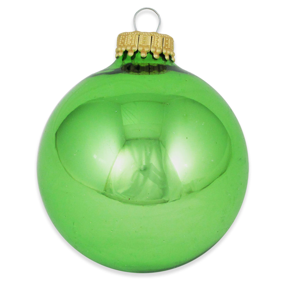 2 5/8" (67mm) Ball Ornaments, Gold Caps, Jade Lime Shine, 8/Box, 12/Case, 96 Pieces