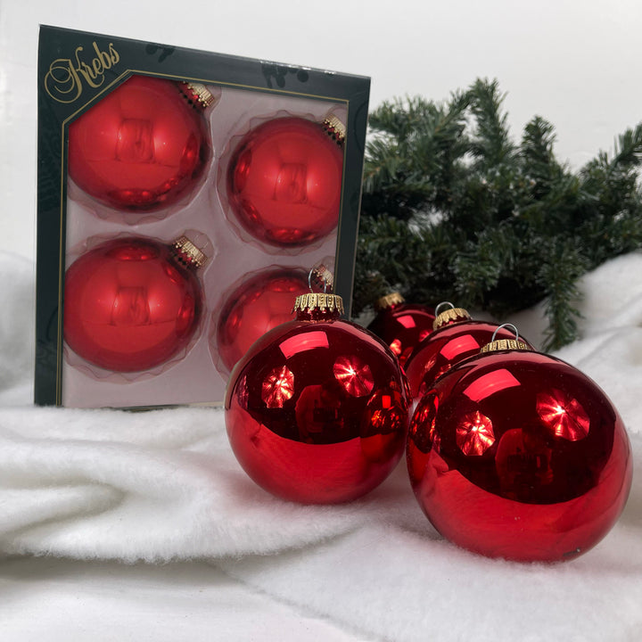 3 1/4" (80mm) Glass Ball Ornament, Christmas Red, 4/Box, 12/Case, 48 Pieces