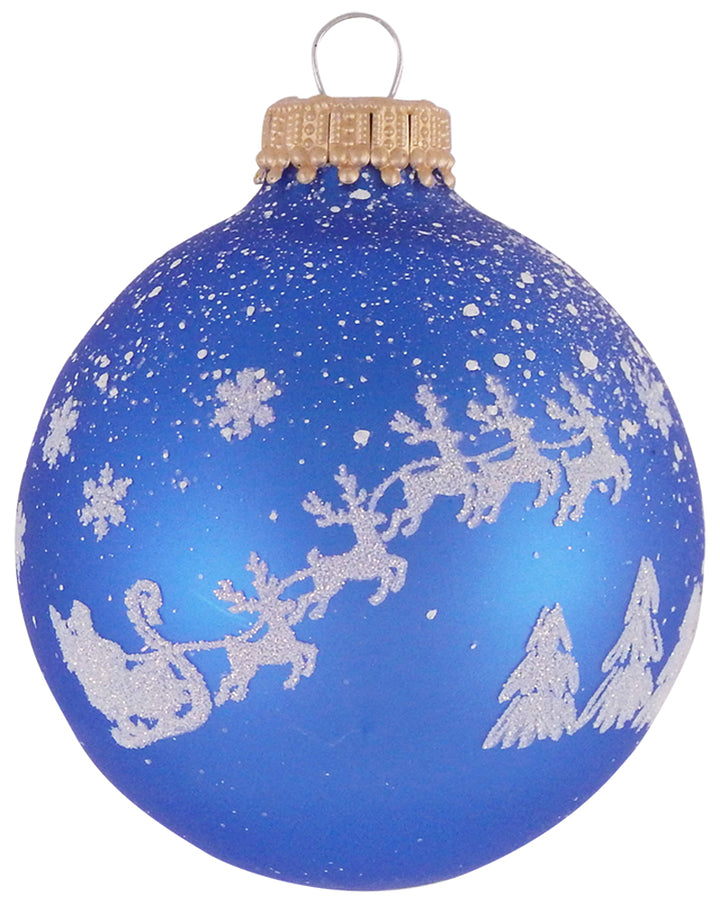 2 5/8" (67mm) Ball Ornaments Classic Blue Shine / Velvet with White Christmas Eve, 4/Box, 12/Case, 48 Pieces