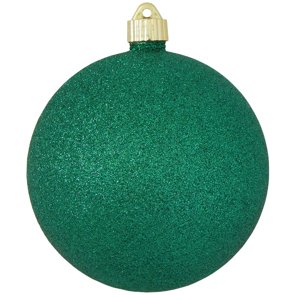 6" (150mm) Giant Commercial Pre-Wired Shatterproof Ball Ornament, Emerald Glitter, Case, 12 Pieces