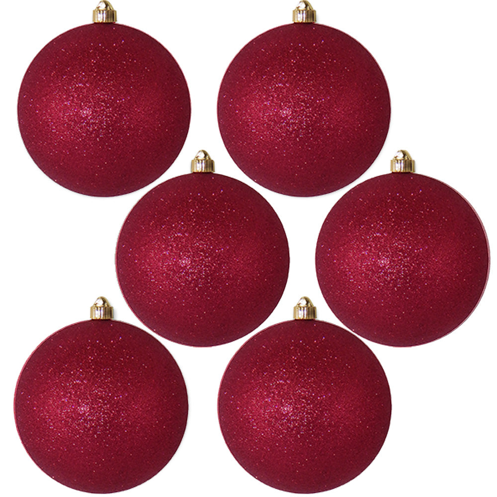 8" (200mm) Giant Commercial Shatterproof Ball Ornament, Burgundy Glitter, Case, 6 Pieces