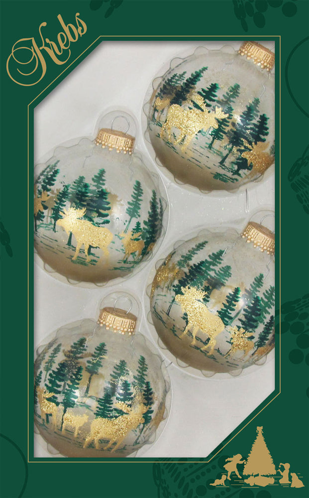 2 5/8" (67mm) Ball Ornaments, Moose and Festive Trees, Multi, 4/Box, 12/Case, 48 Pieces