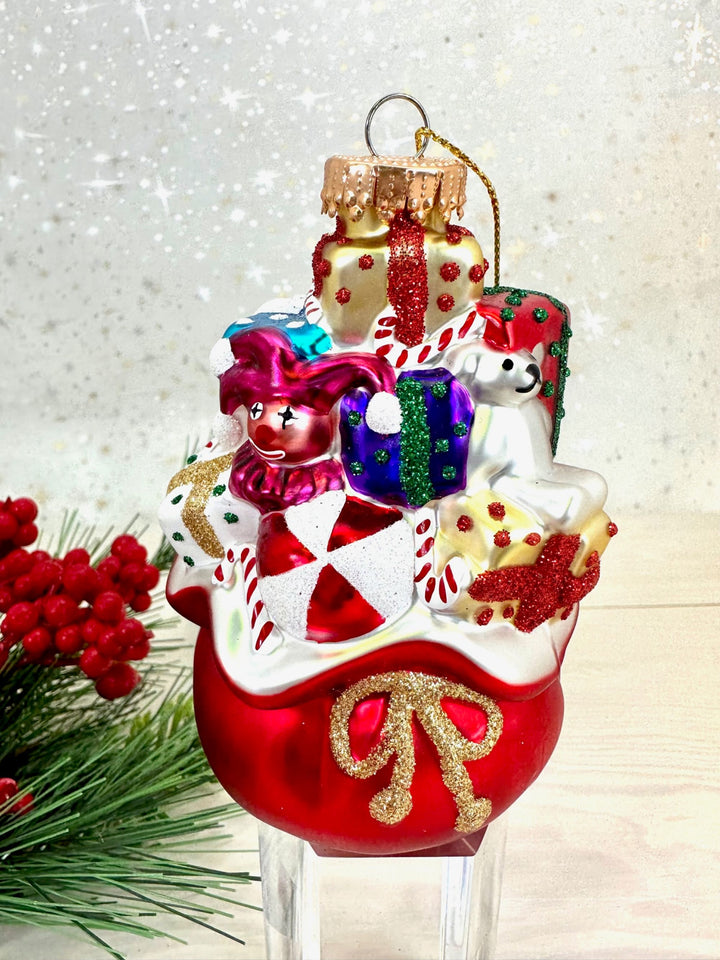 4" (100mm) Santa Bag Glass Figurine Ornaments, 1/Box, 6/Case, 6 Pieces