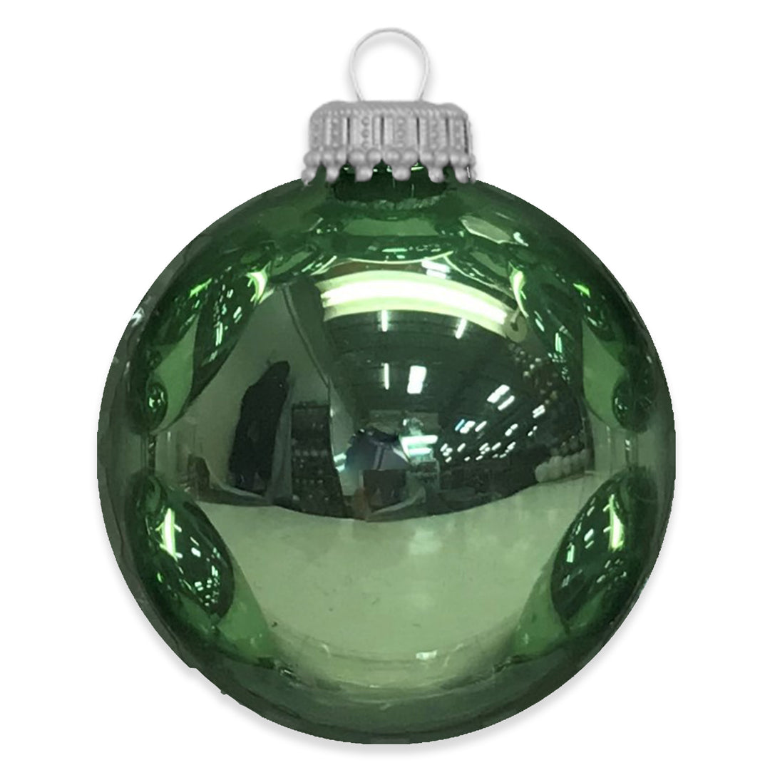 2 5/8" (67mm) Ball Ornaments, Silver Caps, Eucalyptus Shine, 8/Box, 12/Case, 96 Pieces