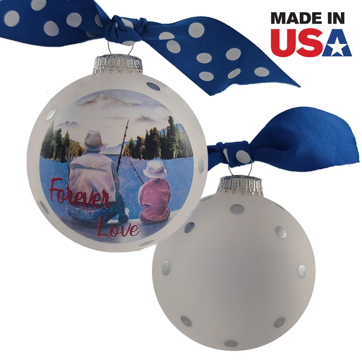 3 1/4" (80mm) Personalizable Hugs Specialty Gift Ornaments, Frost Glass Ball with Forever Love Fishing