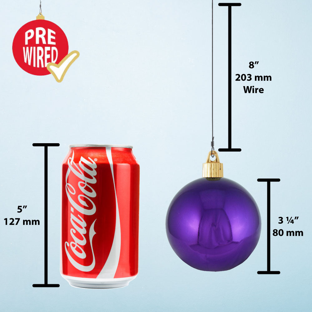 3 1/4" (80mm) Commercial Pre-Wired Shatterproof Ball Ornament, Vivacious Purple, Case, 80 Pieces