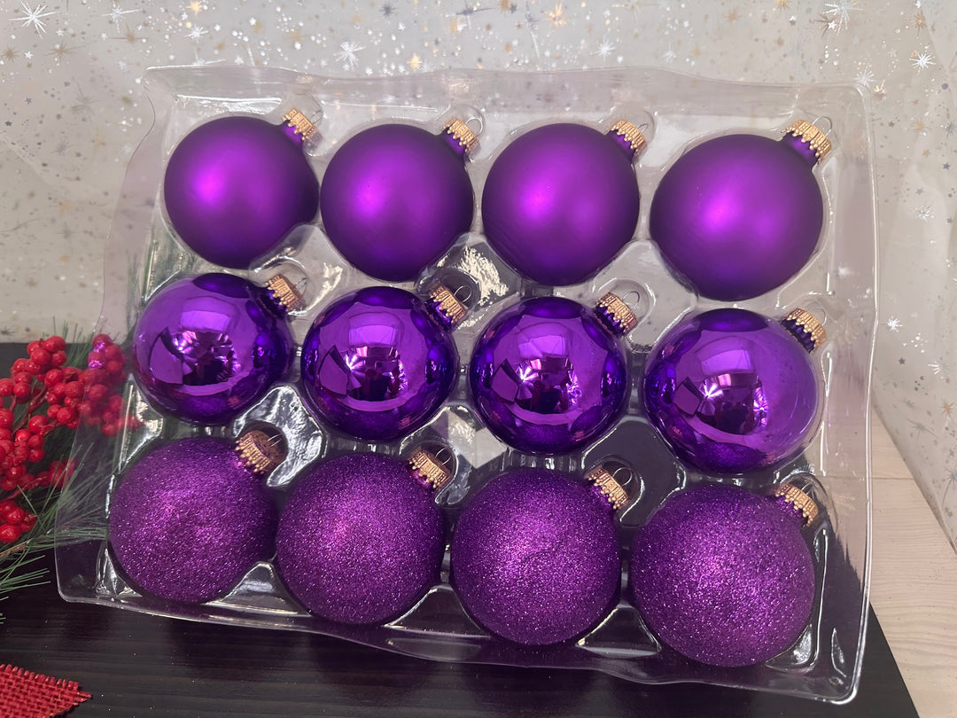 2 5/8" (67mm) Ball Ornaments, Purple Romance Variety Set, 12/Box, 12/Case, 144 Pieces