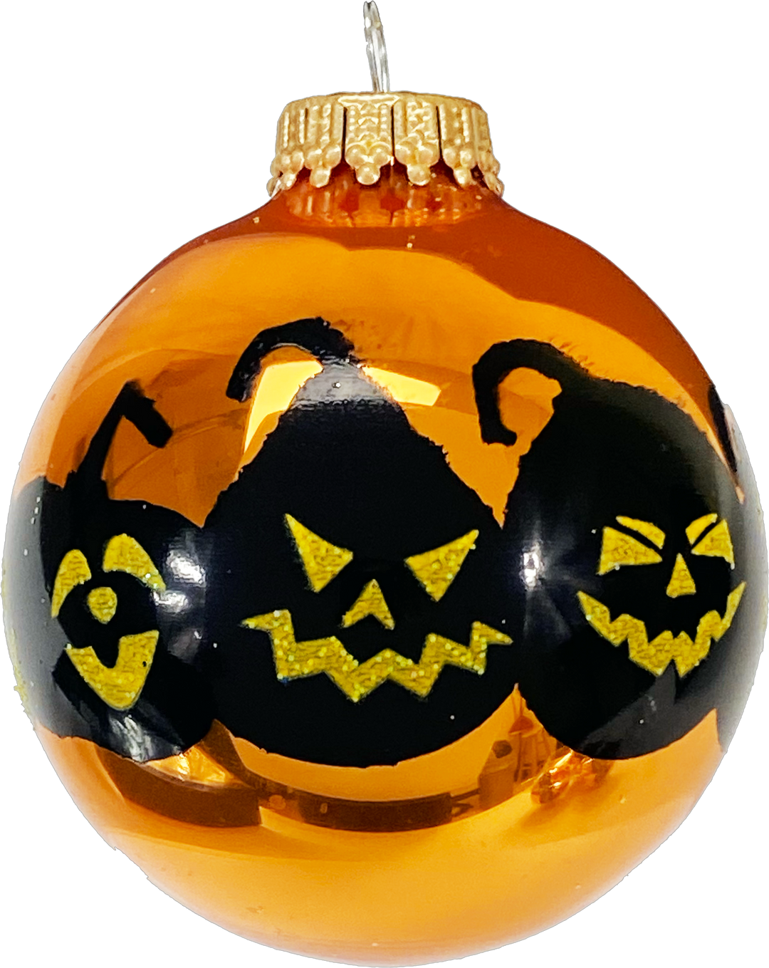2 5/8" (67mm) Halloween Ball Ornaments Solid Orange Crush with Jack-O-Lanterns 4/Box, 12/Case, 48 Pieces