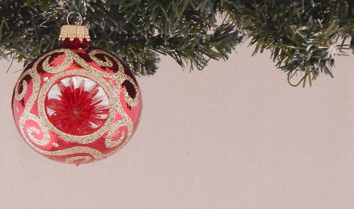 2 5/8" (67mm) Ball Ornaments Christmas Red with Thick Gold Scrolls, 4/Box, 12/Case, 48 Pieces
