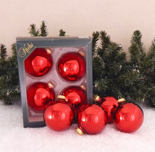 3 1/4" (80mm) Glass Ball Ornament, Christmas Red, 4/Box, 12/Case, 48 Pieces