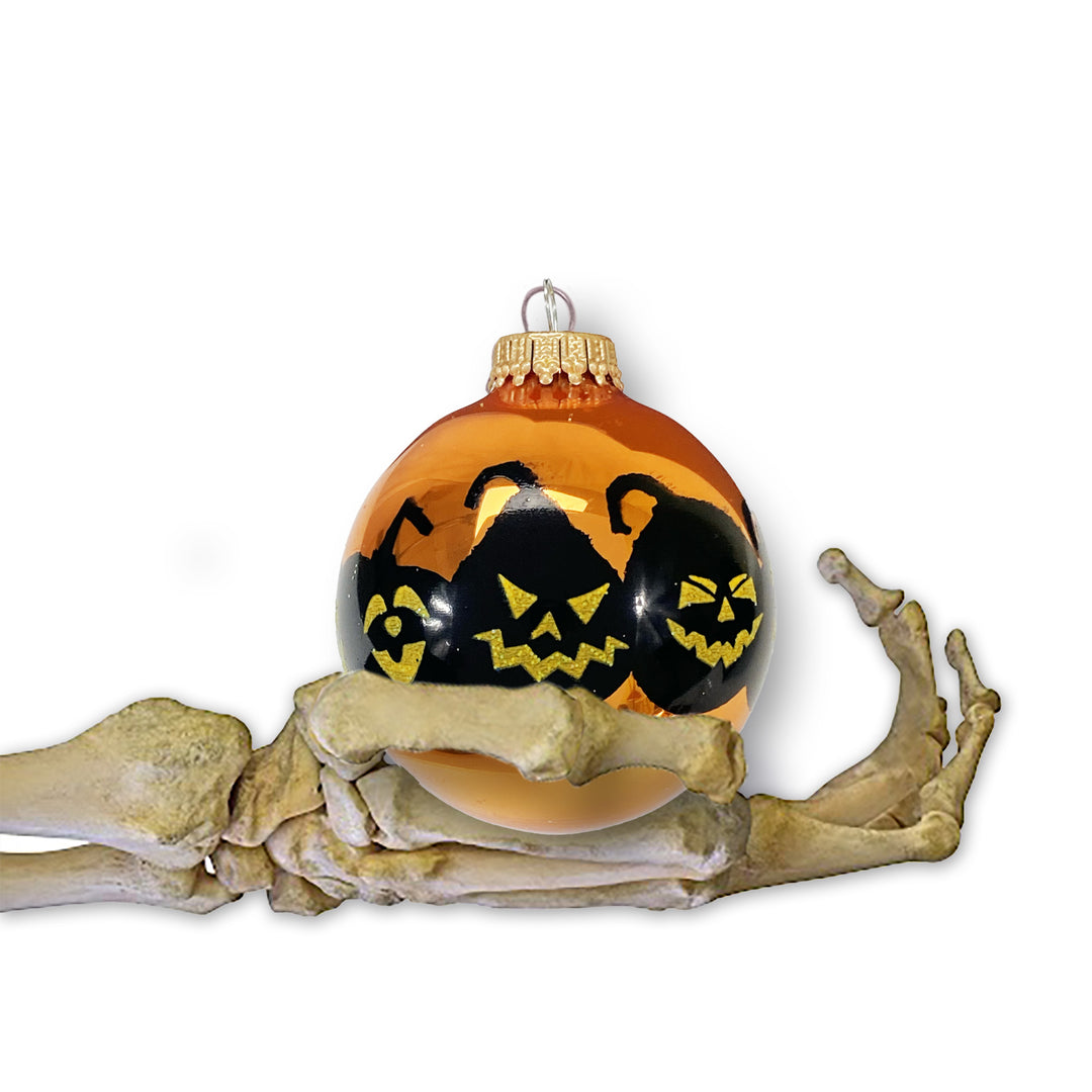 2 5/8" (67mm) Halloween Ball Ornaments Solid Orange Crush with Jack-O-Lanterns 4/Box, 12/Case, 48 Pieces