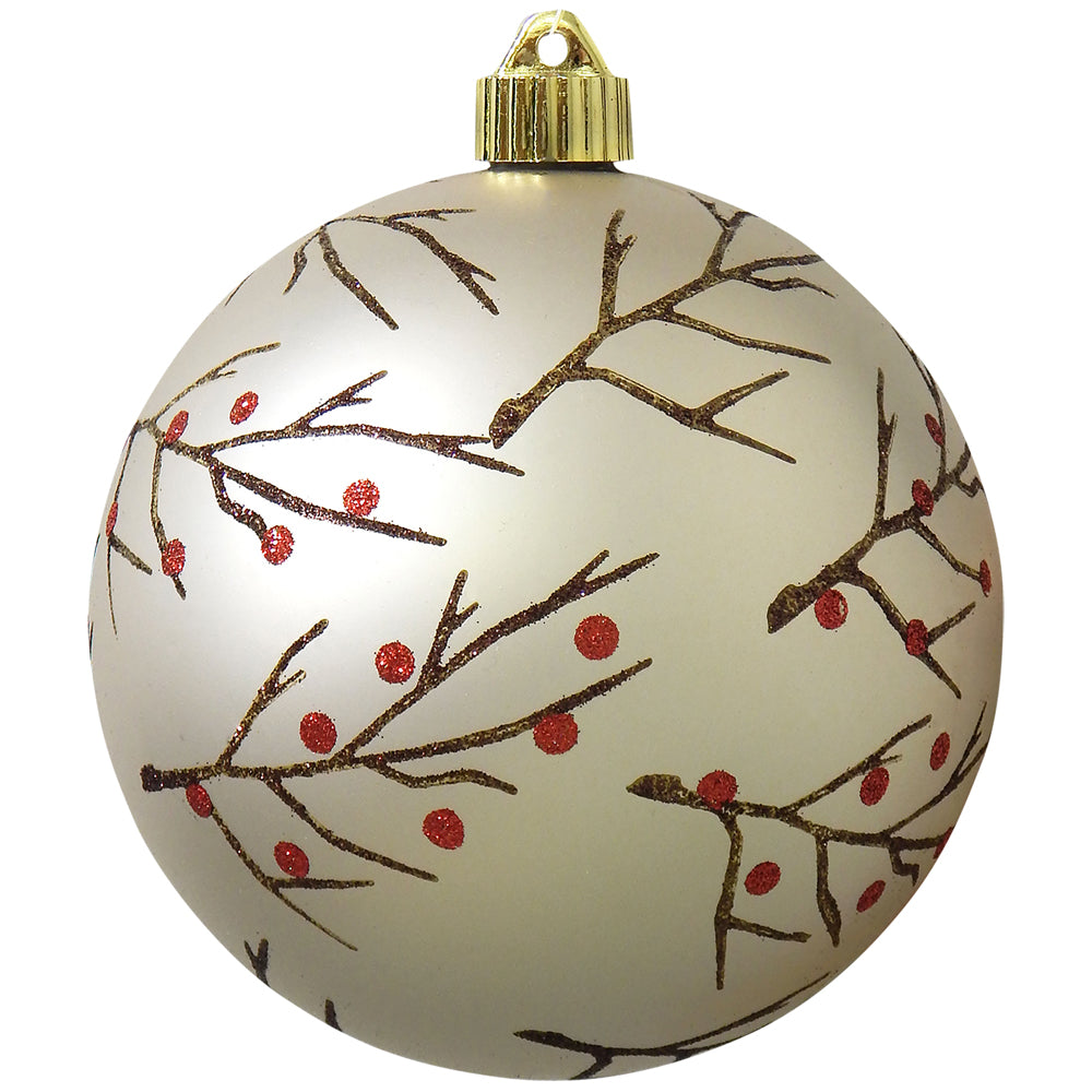 6" (150mm) Decorated Commercial Shatterproof Ball Ornaments, Buff Velvet Brown, 1/Box, 12/Case, 12 Pieces