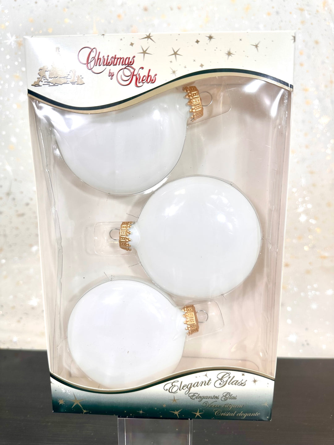3" (76mm) Glass Disc Ornaments, Porcelain White with Gold Crown Caps, 3/Box, 24/Case, 72 Pieces