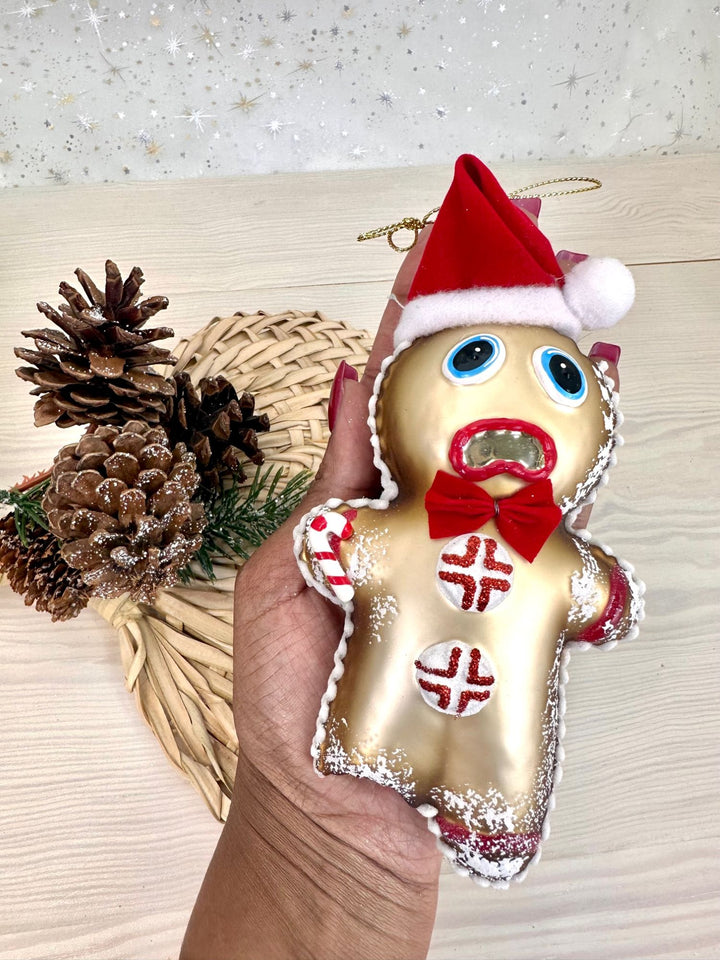 6 1/2" (165mm) Gingerbread Man with Santa Hat Glass Figurine Ornaments, 1/Box, 6/Case, 6 Pieces