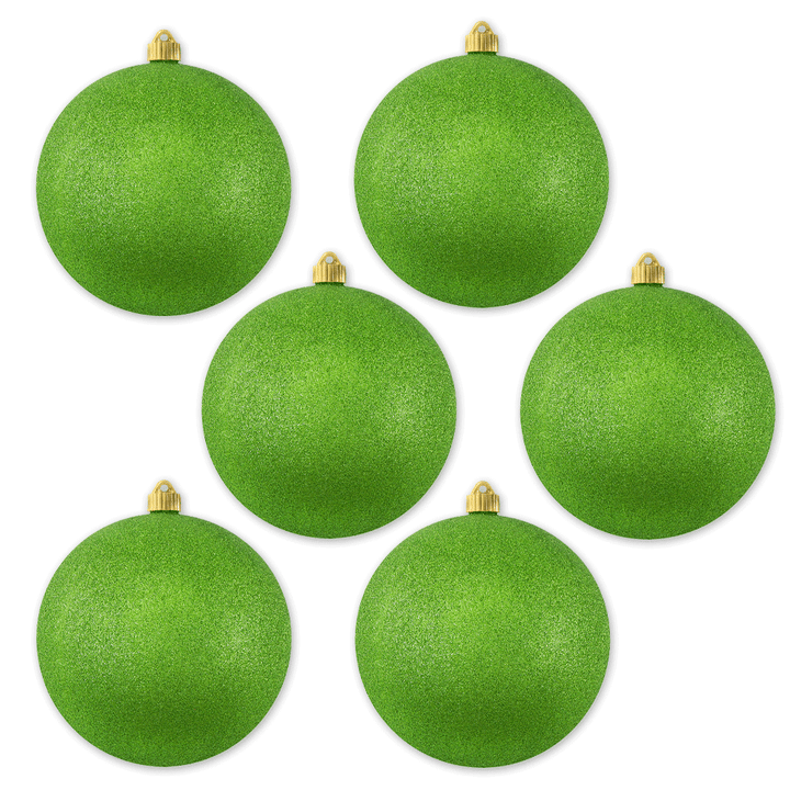 8" (200mm) Giant Commercial Shatterproof Ball Ornament, Lime Glitter, Case, 6 Pieces