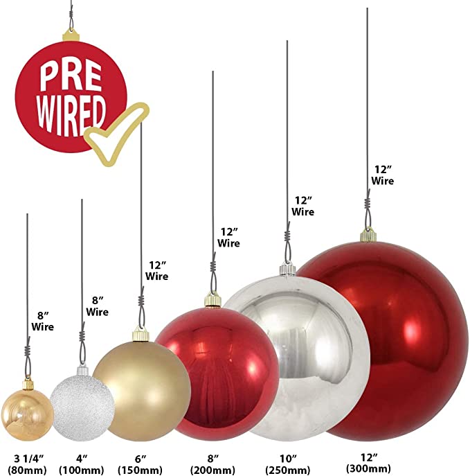 8" (200mm) Giant Commercial Pre-Wired Shatterproof Ball Ornament, Sonic Red, Case, 6 Pieces