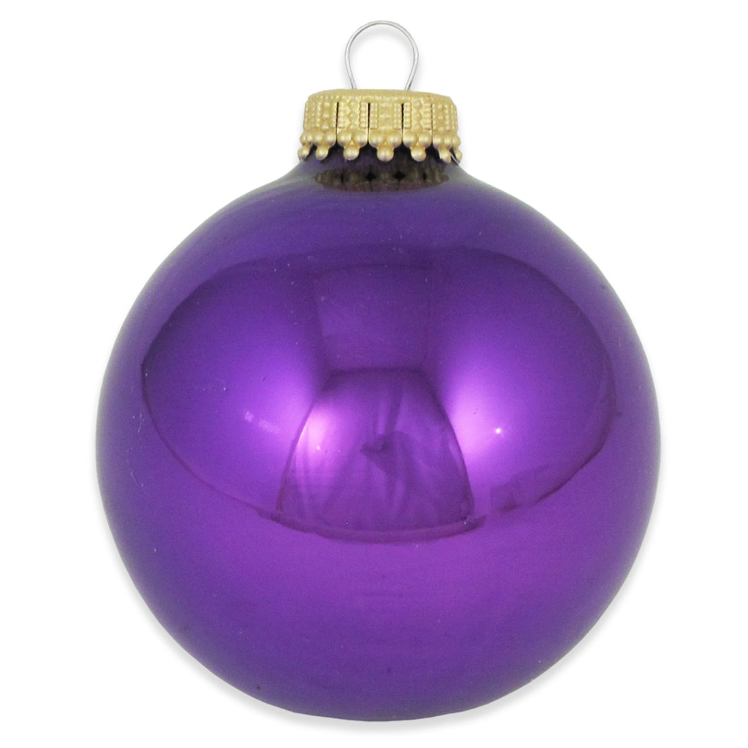 2 5/8" (67mm) Ball Ornaments, Gold Caps, Royal Lilac, 8/Box, 12/Case, 96 Pieces