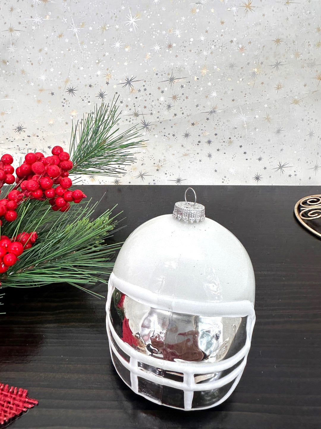 christmas football helmet 3 1/2" (89mm) Glass Football Helmet Figurine Ornaments, Porcelain Whit – Christmas by Krebs Wholesale