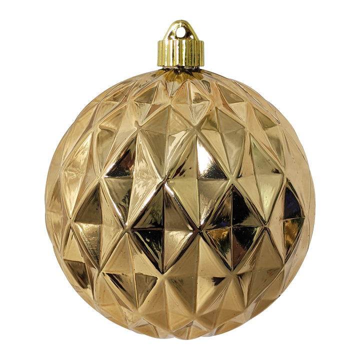6" (150mm) Commercial Shatterproof Ball Ornament, Shiny Gilded Gold Diamond, 2 per Bag, 6 Bags per Case, 12 Pieces