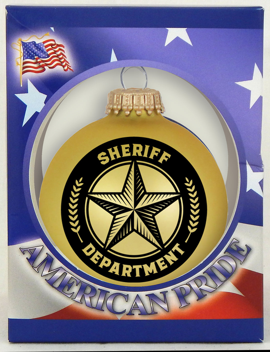 3 1/4" (80mm) Ball Ornaments, Sheriff and Saying, Gold Velvet, 1/Box, 12/Case, 12 Pieces
