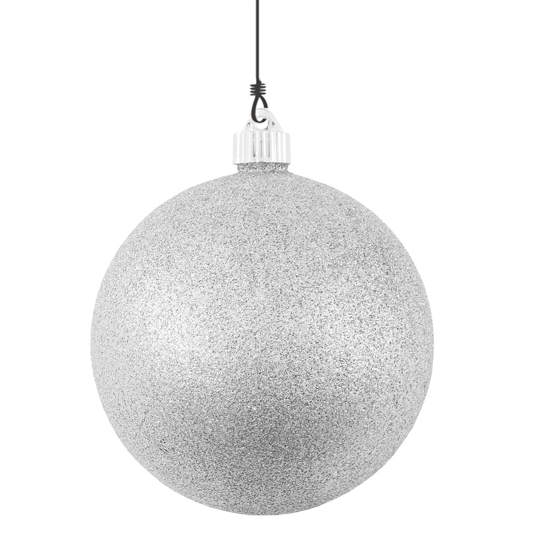 6" (150mm) Giant Commercial Pre-Wired Shatterproof Ball Ornament, Silver Glitter, Case, 12 Pieces
