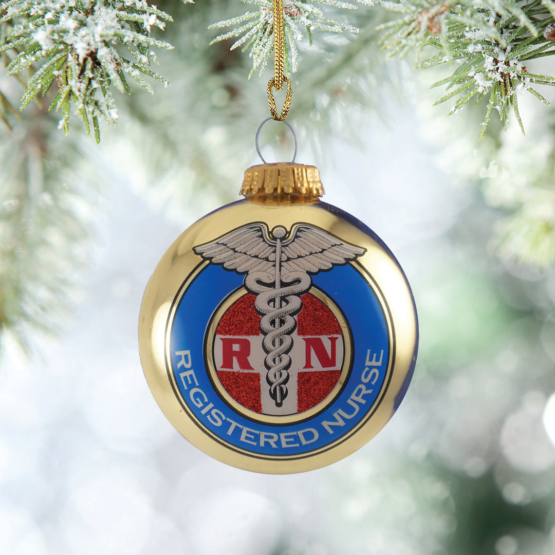 3 1/4" (80mm) Aztec Gold Glass Ball with First Responders Nurses Icon. 1/Box, 12/Case