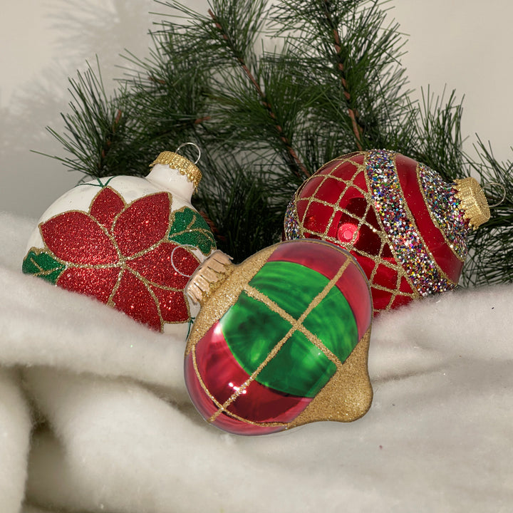 3 1/4" (80mm) Ball Ornaments Traditional Decorated Set, Red/Multi, 9/Box, 6/Case, 54 Pieces