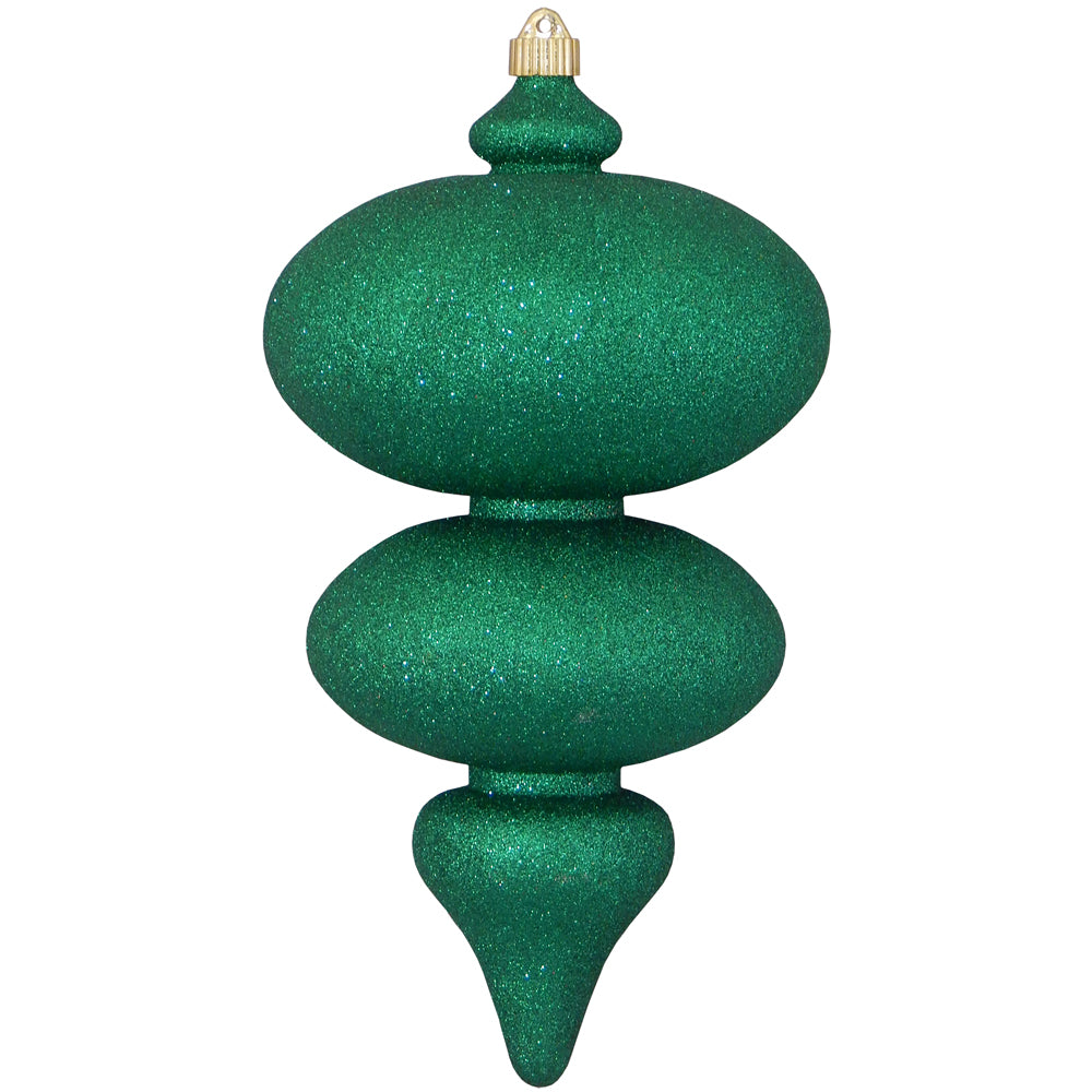 15" (380mm) Giant Commercial Shatterproof Finials, Emerald Glitter, Case, 4 Pieces