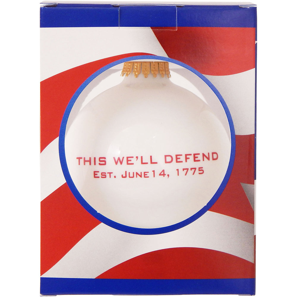 3 1/4" (80mm) Ball Ornaments US Army Flag and Slogan, Porcelain White, 1/Box, 12/Case, 12 Pieces