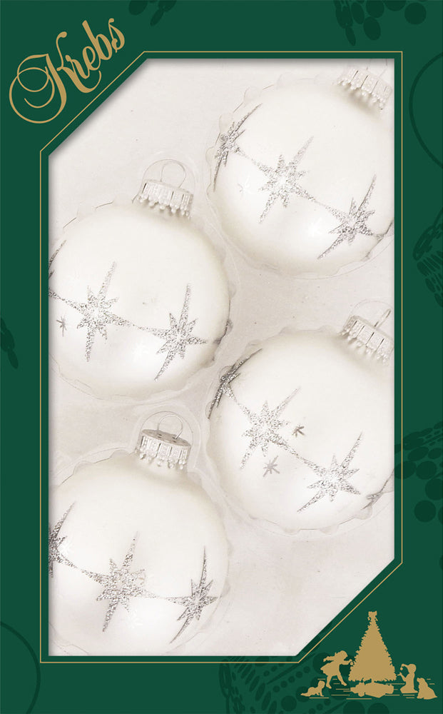 2 5/8" (67mm) Ball Ornaments Silver Pearl with Lacquer / Silver Glitter Bethlehem Stars, 4/Box, 12/Case, 48 Pieces