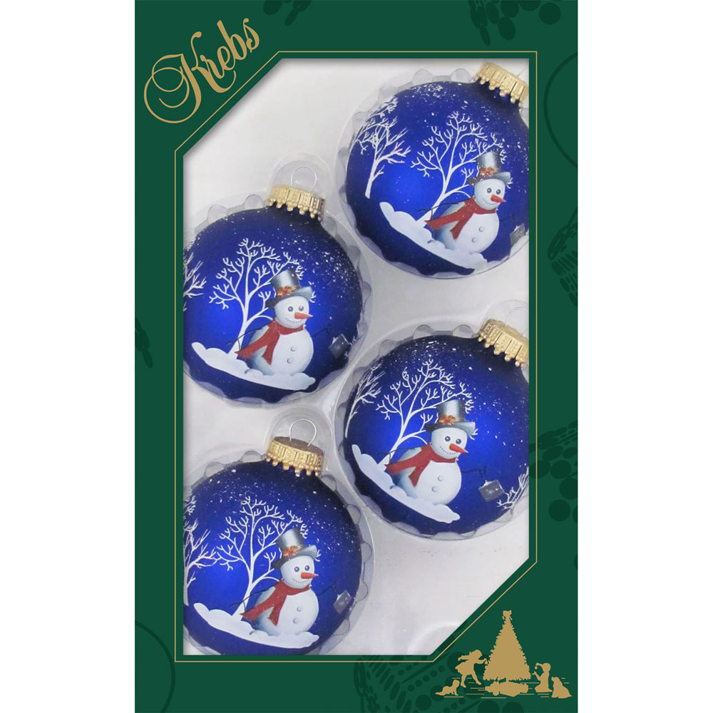 2 5/8" (67mm) Ball Ornaments, Bell Ringer Snowman, Royal Velvet, 4/Box, 12/Case, 48 Pieces