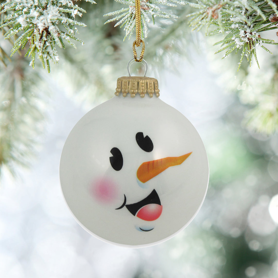 2 5/8" (67mm) Glass Ball Ornaments, Porcelain White with Snowman Face, 4/Box, 12/Case, 48 Pieces