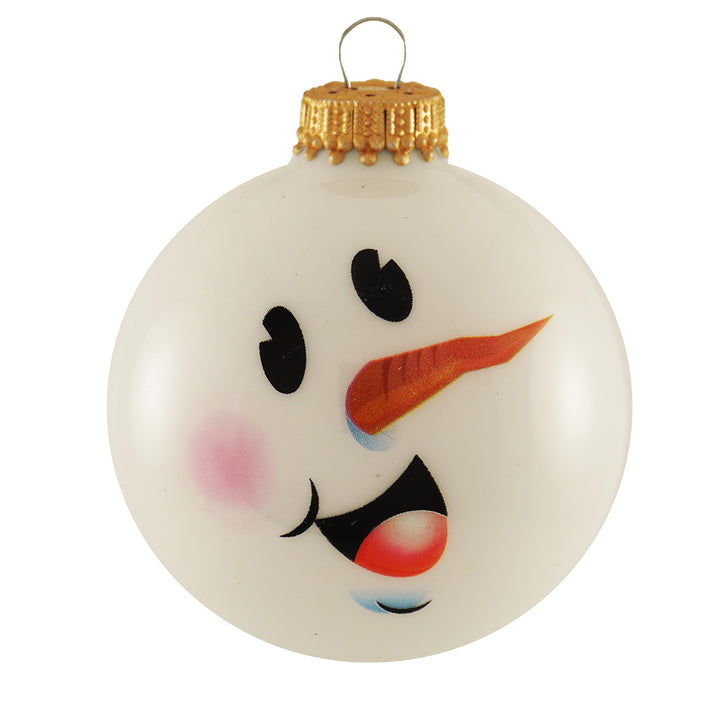 2 5/8" (67mm) Blue/White Glass Ball Trimset Decorated with with Snowman Face , 12/Box, 12/Case, 144 Pieces