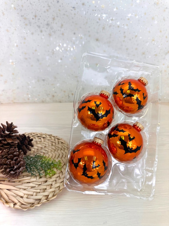2 5/8" (67mm) Halloween Ball Ornaments Solid Orange Crush with Bats 4/Box, 12/Case, 48 Pieces