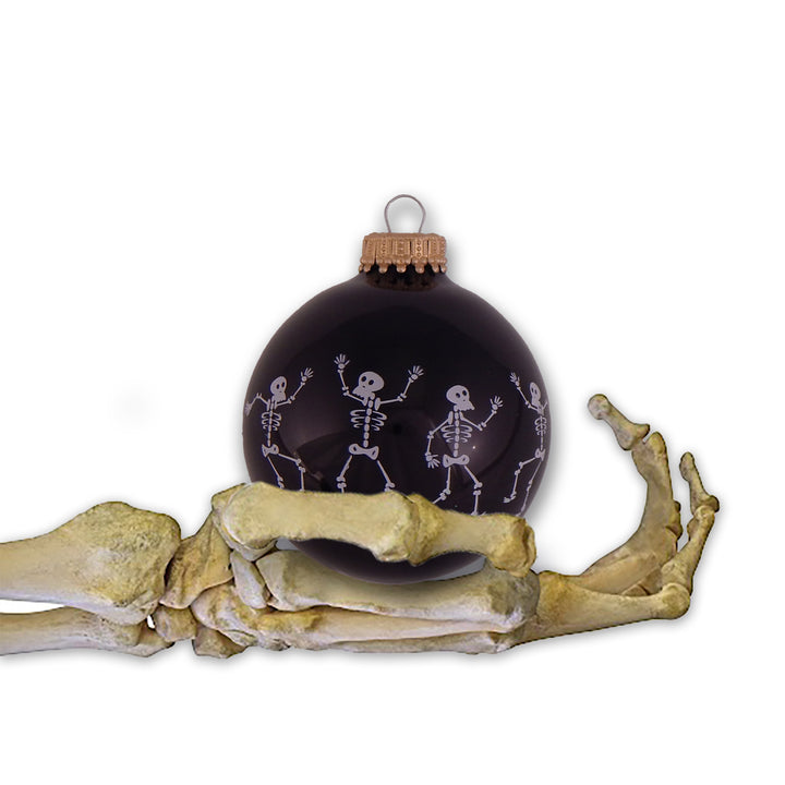 2 5/8" (67mm) Halloween Ball Ornaments Solid Ebony Shine with Dancing Skeletons 4/Box, 12/Case, 48 Pieces