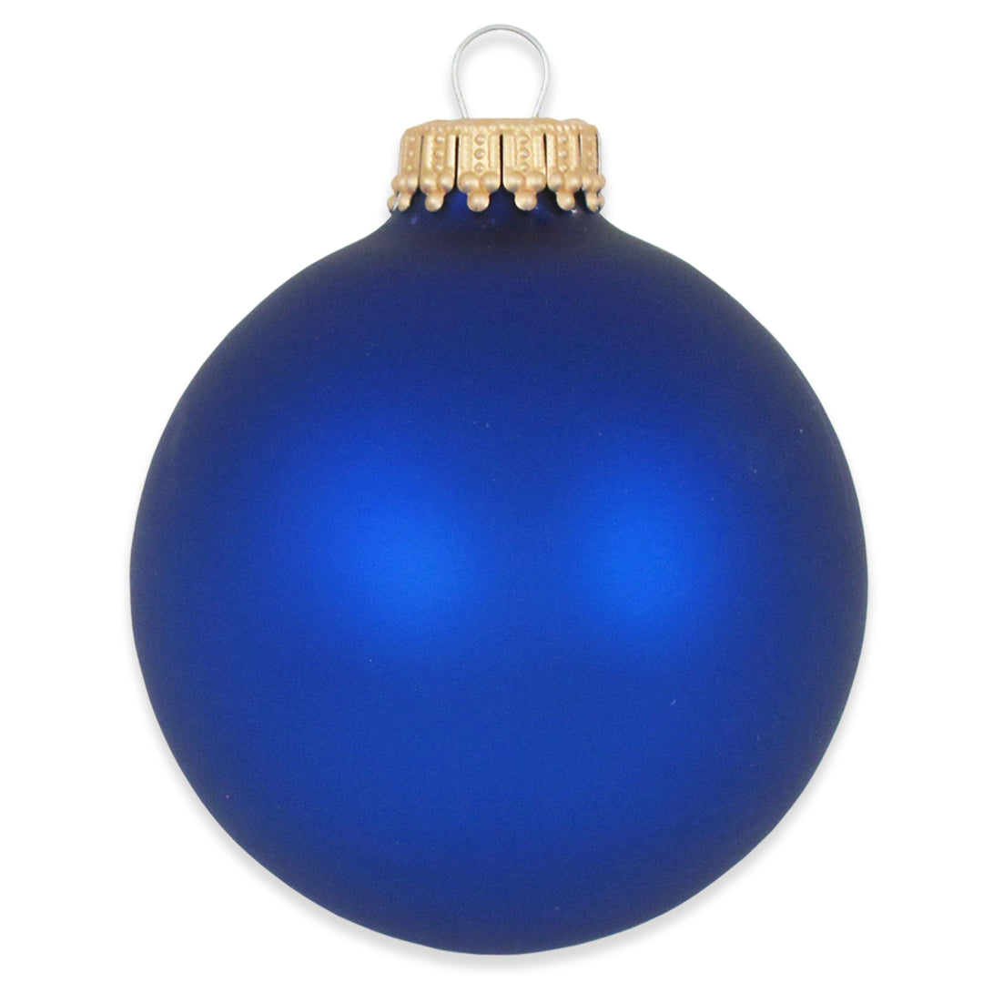 2 5/8" (67mm) Ball Ornaments, Gold Caps, Classic Blue Velvet, 8/Box, 12/Case, 96 Pieces