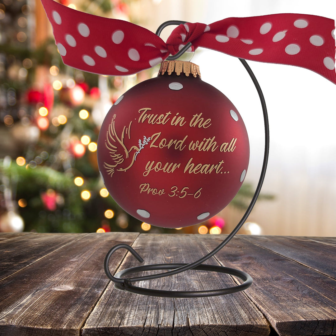 3 1/4" (80mm) Personalizable Hugs Specialty Gift Ornaments, Port Velvet Glass Ball with Trust in the Lord with all your Heart