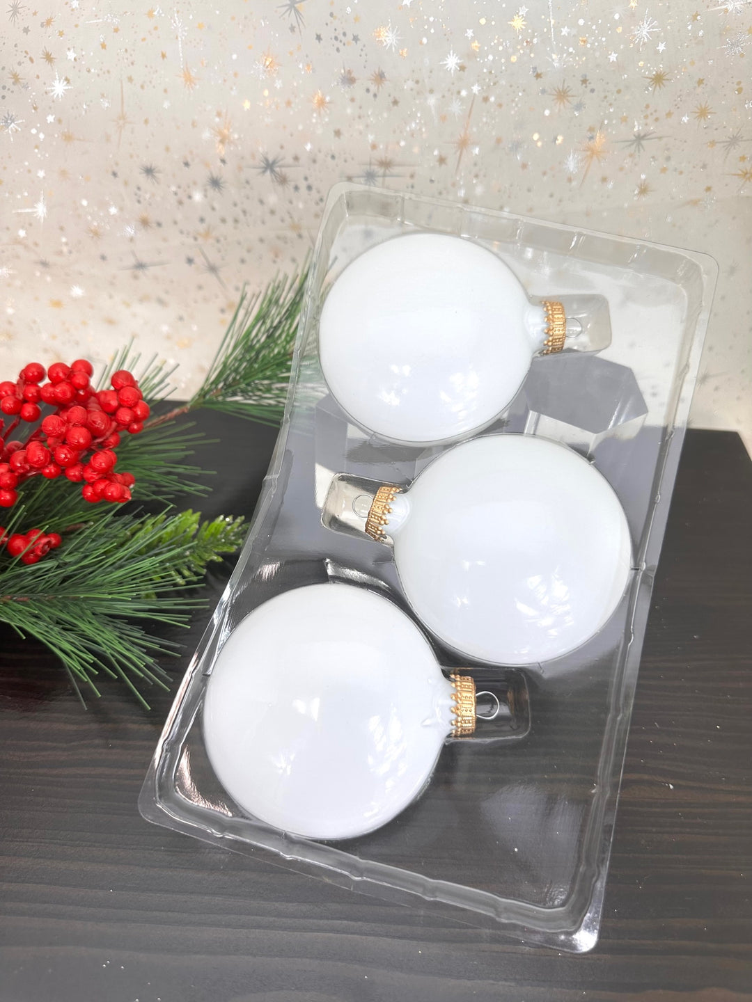 3" (76mm) Glass Disc Ornaments, Porcelain White with Gold Crown Caps, 3/Box, 24/Case, 72 Pieces