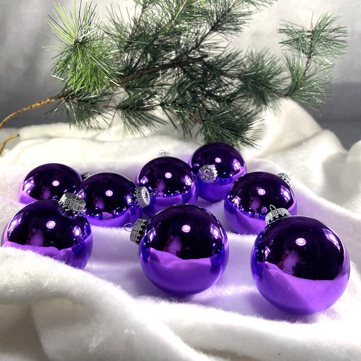 2 5/8" (67mm) Ball Ornaments, Silver Caps, Amethyst Shine, 8/Box, 12/Case, 96 Pieces