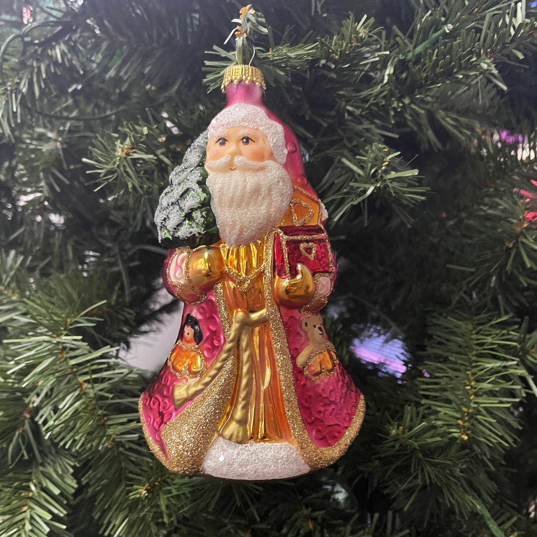 6.6" (15cm) Santa with Treasure, Red/ Gold,  Figurine Ornaments, 1/Box, 6/Case, 6 Pieces