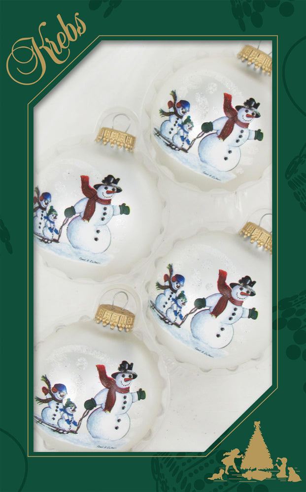 2 5/8" (67mm) Ball Ornaments, Snow Couple Sledding, Multi, 4/Box, 12/Case, 48 Pieces