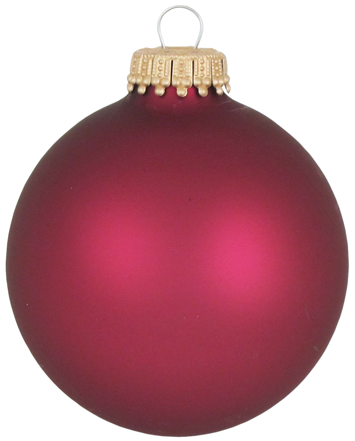 2 5/8" (67mm) Ball Ornaments, Gold Caps, Cranberry Velvet, 8/Box, 12/Case, 96 Pieces