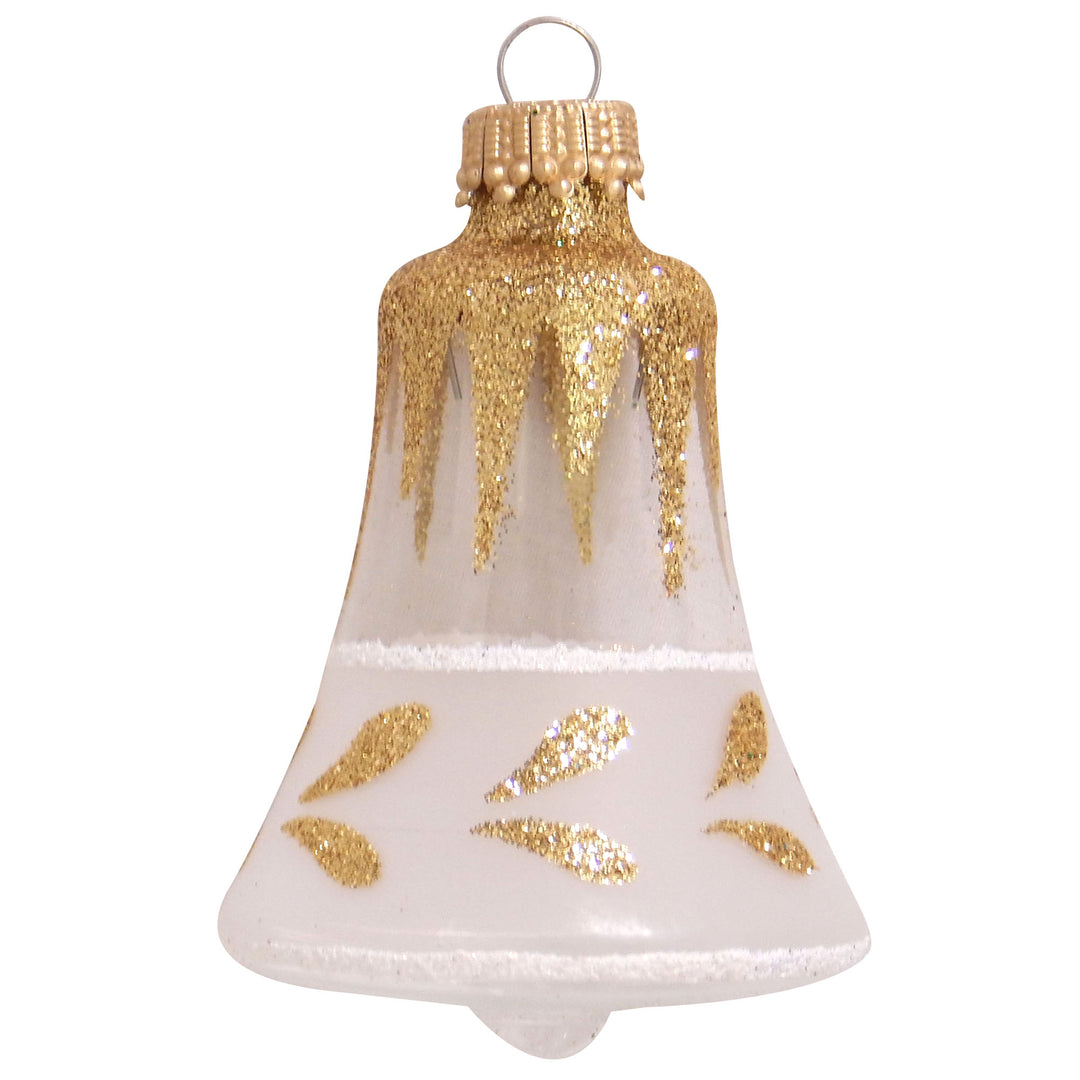 2 5/8" (67mm) Glass Bells and Balls Ornaments, Clear with Gold Icicles and Leaf Band Assortment, 4/Box, 12/Case, 48 Pieces